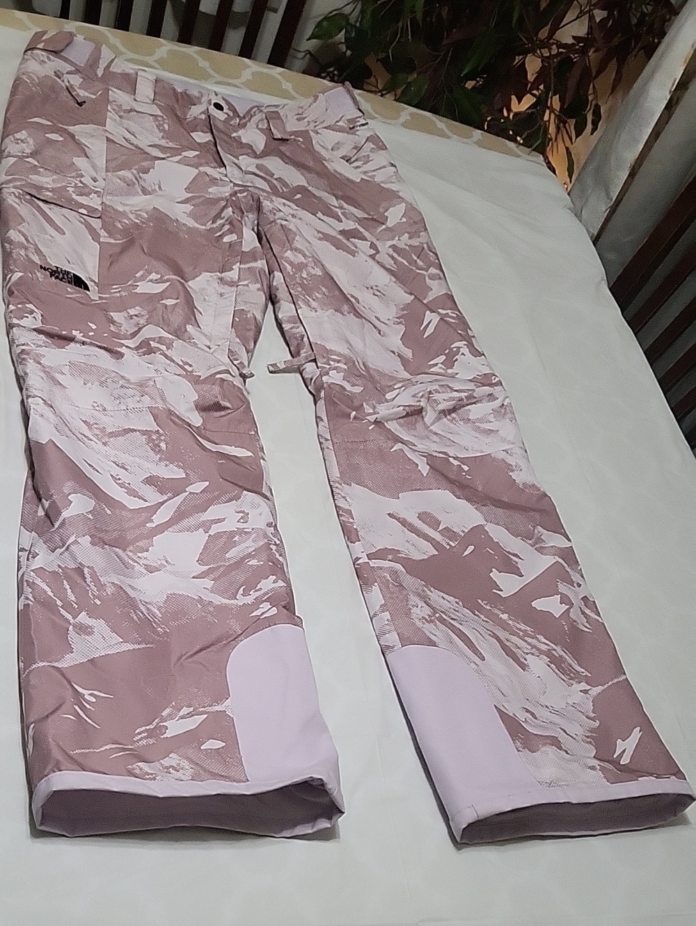 The North Face Pink and White Camo Snow Pants